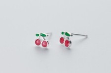 Earrings Cherries 925 Sterling Silver Girls Ear Jewelry - Gift Idea
