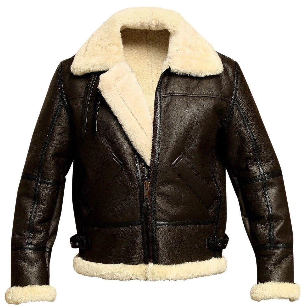 Mens B3 RAF Bomber Aviator Flying Pilot Fur Shearling Real Leather Jacket