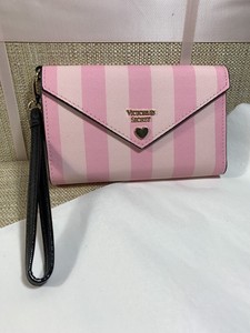 pink wallet victoria secret wristlet iconic stripes
