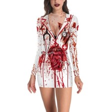 Frightening Nurse Halloween Party Polyester Gothic Dress Long Sleeve for Adults