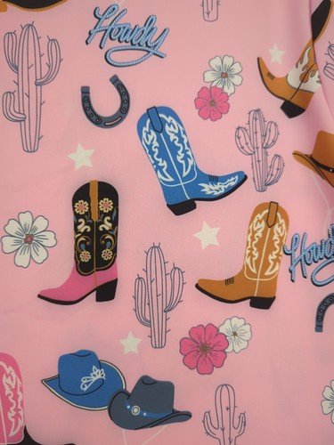 Cowboy Boots Scrub Pink NWT small Cute Top Nurse Fun Howdy