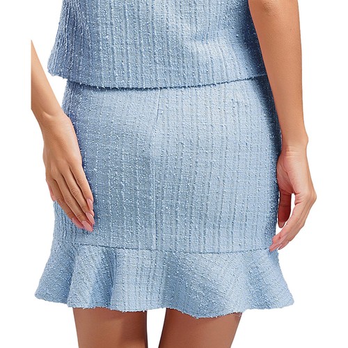 Women Tweed Ruffled Hem Pencil Skirt High Waist Bodycon Mini Costume Party - Picture 84 of 109