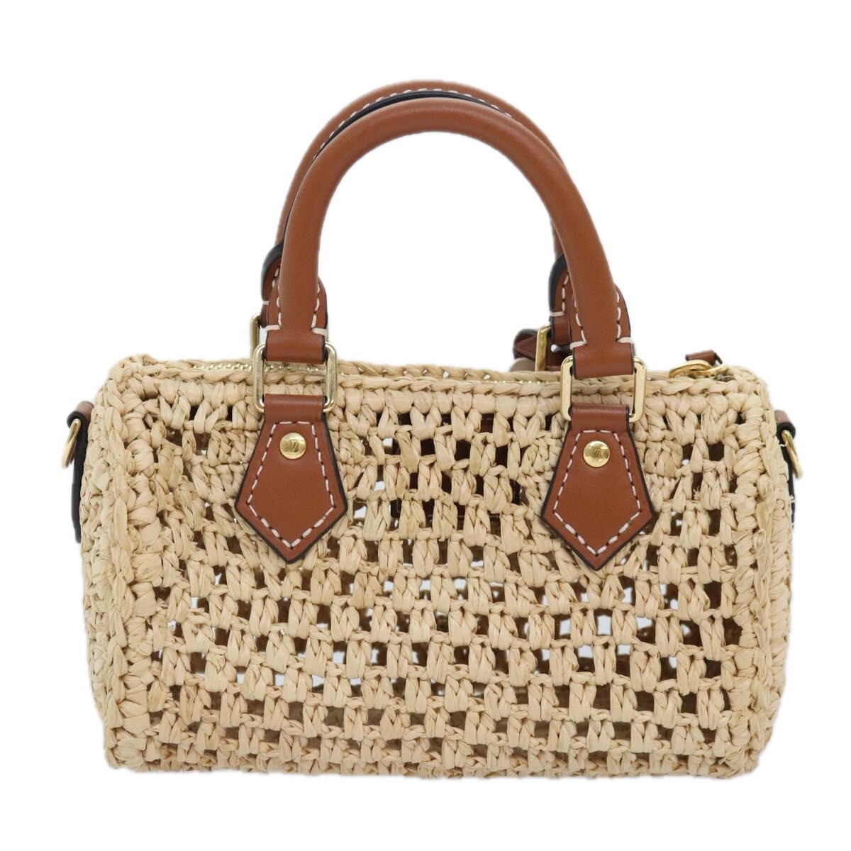 LOUIS VUITTON Nano Speedy Hand Bag Raffia Leather Beige