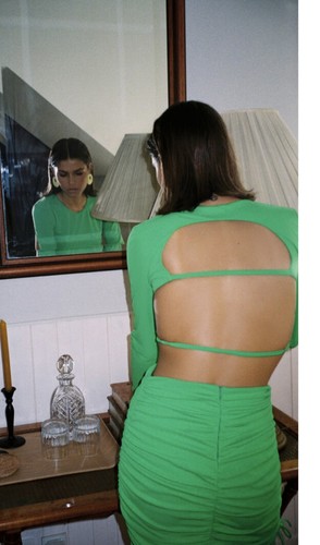ZARA Green Long Sleeve Ruching Open Back Top Size S #J | eBay