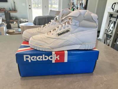 Vintage Mens Reebok Ex-O-Fit 500 HiTop Sneakers White Royal 2-1538 