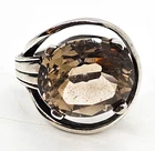 JRM Mexico Smoky Quartz 9 ct large oval vintage sterling silver ring size 6.5