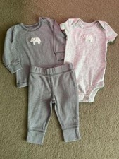 Lot of 3 CARTER'S Long Sleeve Shirt  Pants  Bodysuit ELEPHANT SZ 3 Months