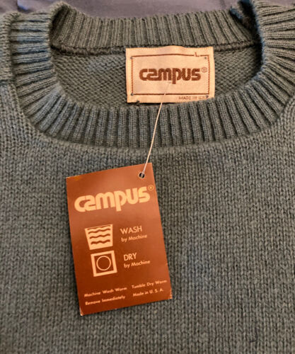 Vintage Scottish Spun Wool Sweater Blueish Green Campus Emo Grandpa Style NWT - Picture 3 of 6