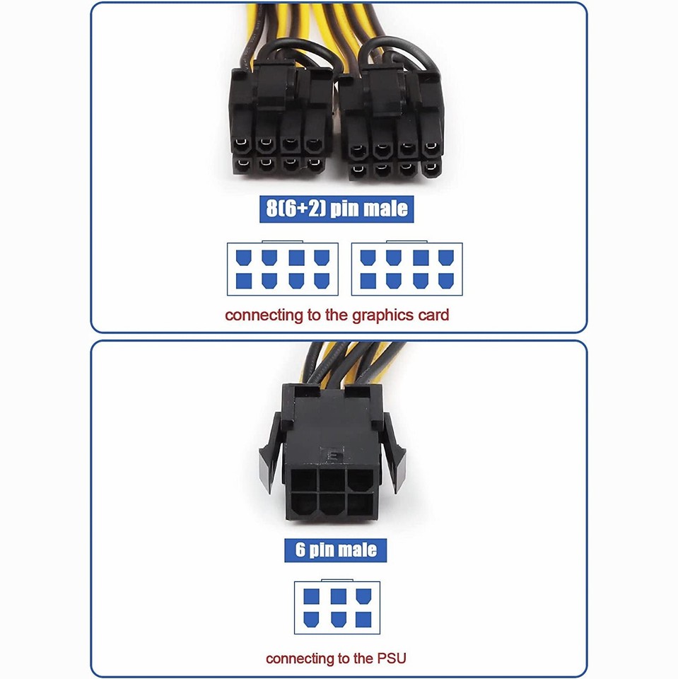 2x PCI-E 6-pin to 2x 6+2-pin (6-pin/8-pin) Power Splitter Cable PCIE ...