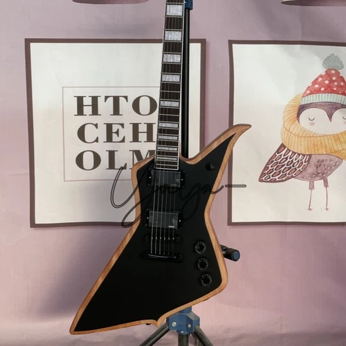 Black Explorer Electric Guitar Black Hardware ABR Bridge HH Pickups Yellow Edge