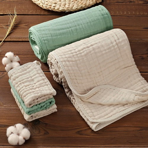 Muslin Baby Bath Set - 2 Large Gauze Towels & 3 Washcloths, 6-Layer 100% Muslin - Picture 4 of 9
