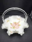 Fenton Hand Painted Glass Basket with Ruffled Edges