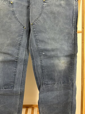 RARE VTG Carhartt Double Knee Faded Blue Canvas WIP Workwear Pants