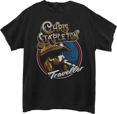 Chris Stapleton 00028 Herren Country T-Shirt Schwarz Distressed Grafik Baumwolle