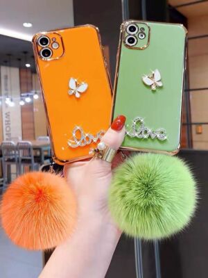 Glitter Shockproof Pompom Hybrid Case For iPhone  15 14 13 12 Pro MAX XR 8 11 XS