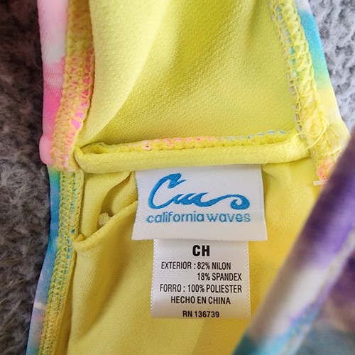 California Waves Tie Dyed Knotted Bralette Bikini Top Juniors Small Multicolor - Picture 9 of 13