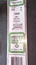 Evergreen Scale Models #272 Styrene I-Beam, .080", pkg. 4 - Details Below