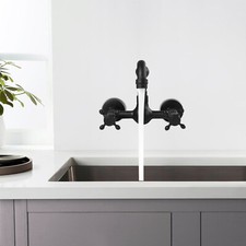 Wand Wasserhahn K&uuml;che Schwarz 360&deg; Schwenkbar Doppelgriff Retro Mischbatterie