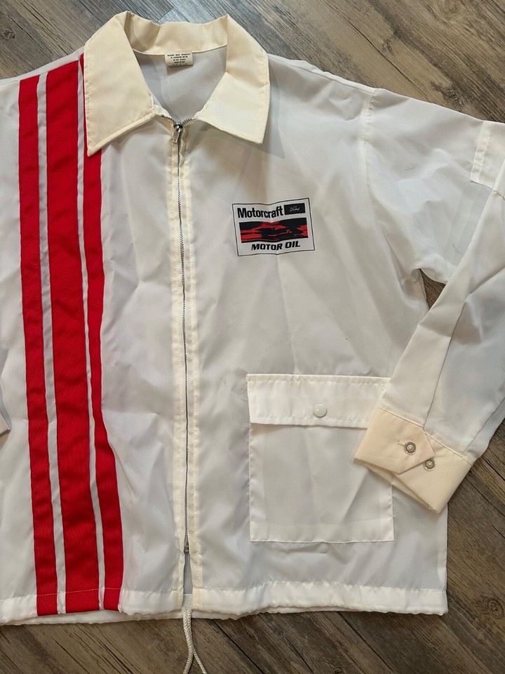 VTG 60s 70s Ford Motorcraft Racing Jacket Nylon Windbreaker White ...