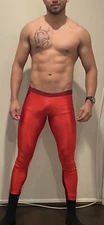 Men's Jock Skinfit Red 3/4 Shiny Spandex Tights Compression Pants Small