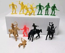 Vintage Plastic Indians Cowboys Horses Figures Lot of 15