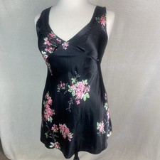 Y2K Jones New York Black Satin Floral Night Gown Slip Dress Size Med Lace