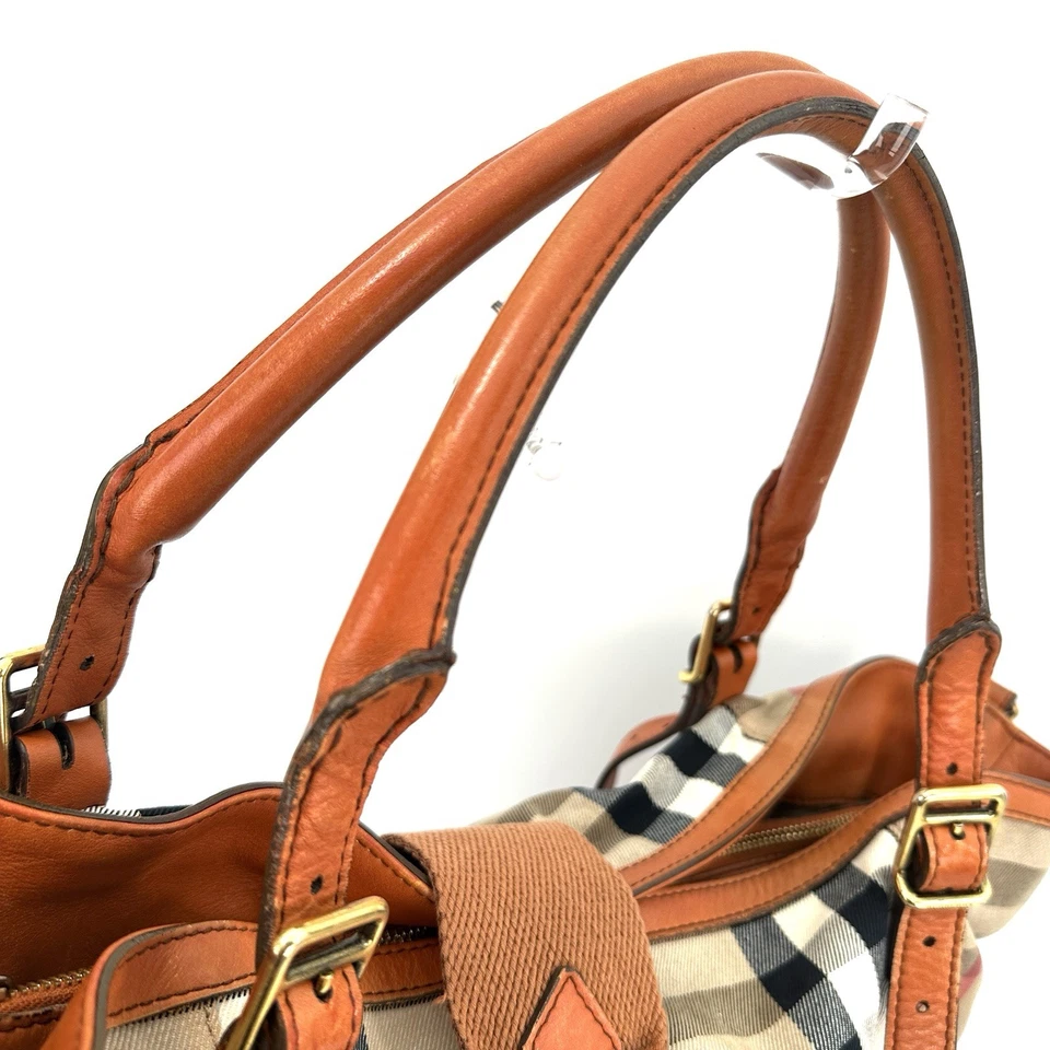 BURBERRY 2way Tote Bag Shoulder Bag Brown Leather Buckle Check  Canvas Authentic - Image 4 of 4