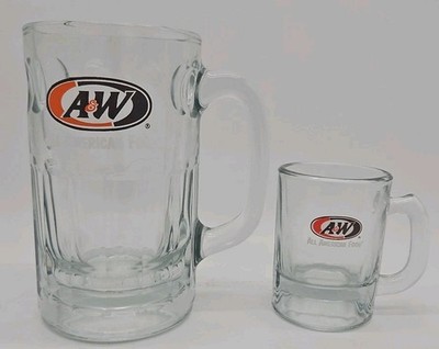 Set of (2) A & W Root Beer Float 6  And 3 1/4'' Mugs  Large Heavy Glass Drinking