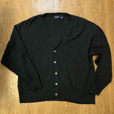 Vintage 90s Trader Bay Cardigan XL Made in USA Dark Charcoal Boxy Grandpacore