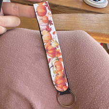 Pumpkin Pattern Fabric Wristlet Key Chain Str...