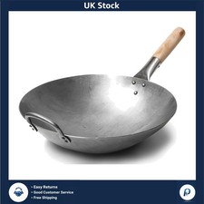 Professional Hand Hammered Carbon Steel Round Bottom Pow Wok Pan 14 Inch 2.1kg