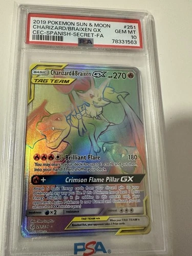 PSA 10 2019 Pokemon SM Cosmic Eclipse Charizard & Braixen GX 251/236