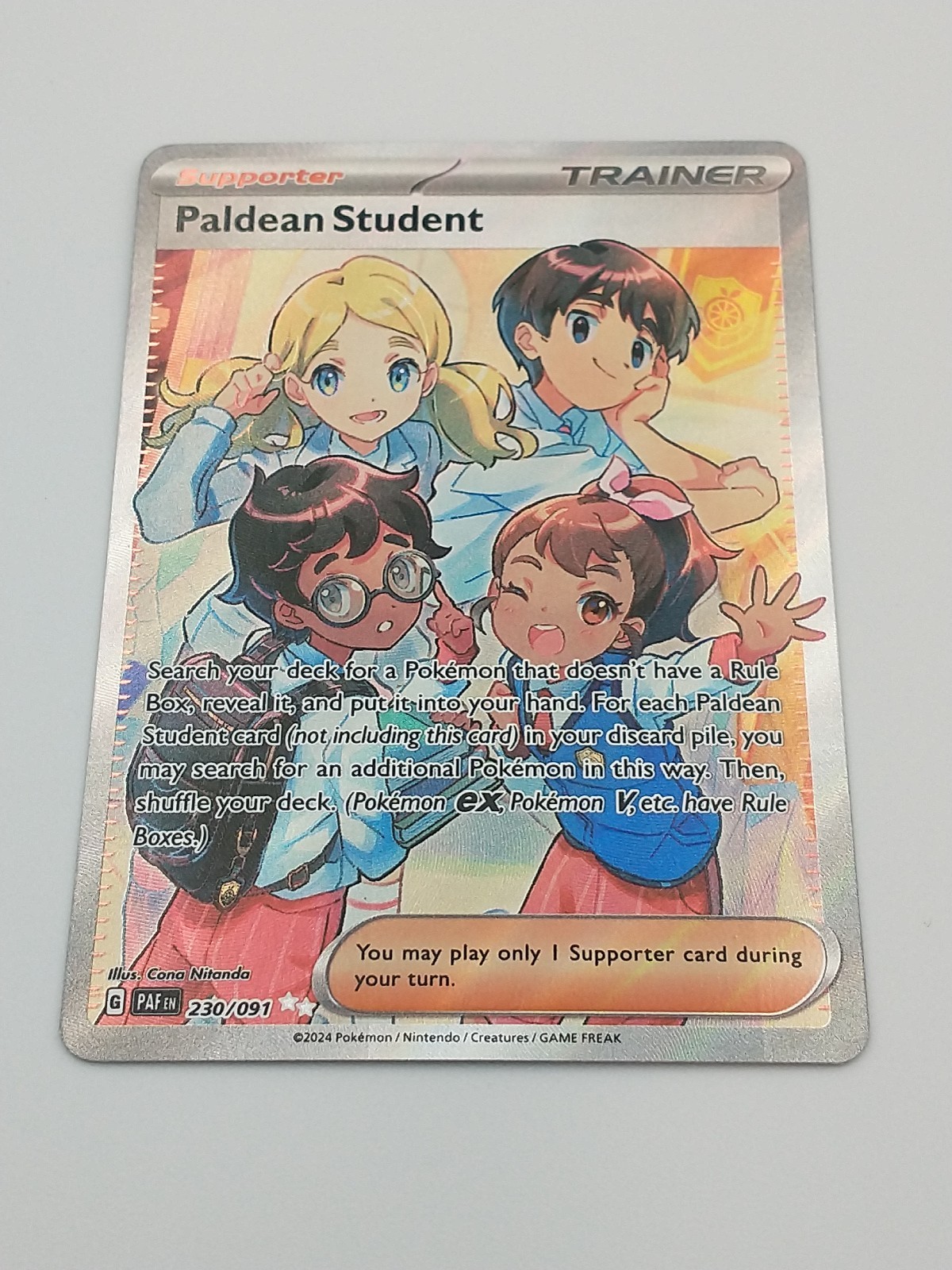Pokemon TCG Paldean Student 230/091 Full Art Ultra Rare Holo - Paldean Fates NM