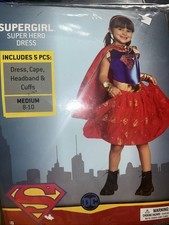 Supergirl Costume Girls Medium 8-10 Deluxe Dress Cape Headband DC Comics New