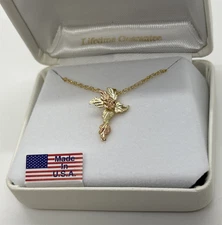 Mt. Rushmore Black Hills Gold Women's 10k Leaf & Rose Cross Pendant Necklace