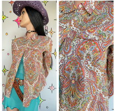 Talbots Paisley Button Up Shirt Rainbow Western Retro Layer Top Boho Vintage M