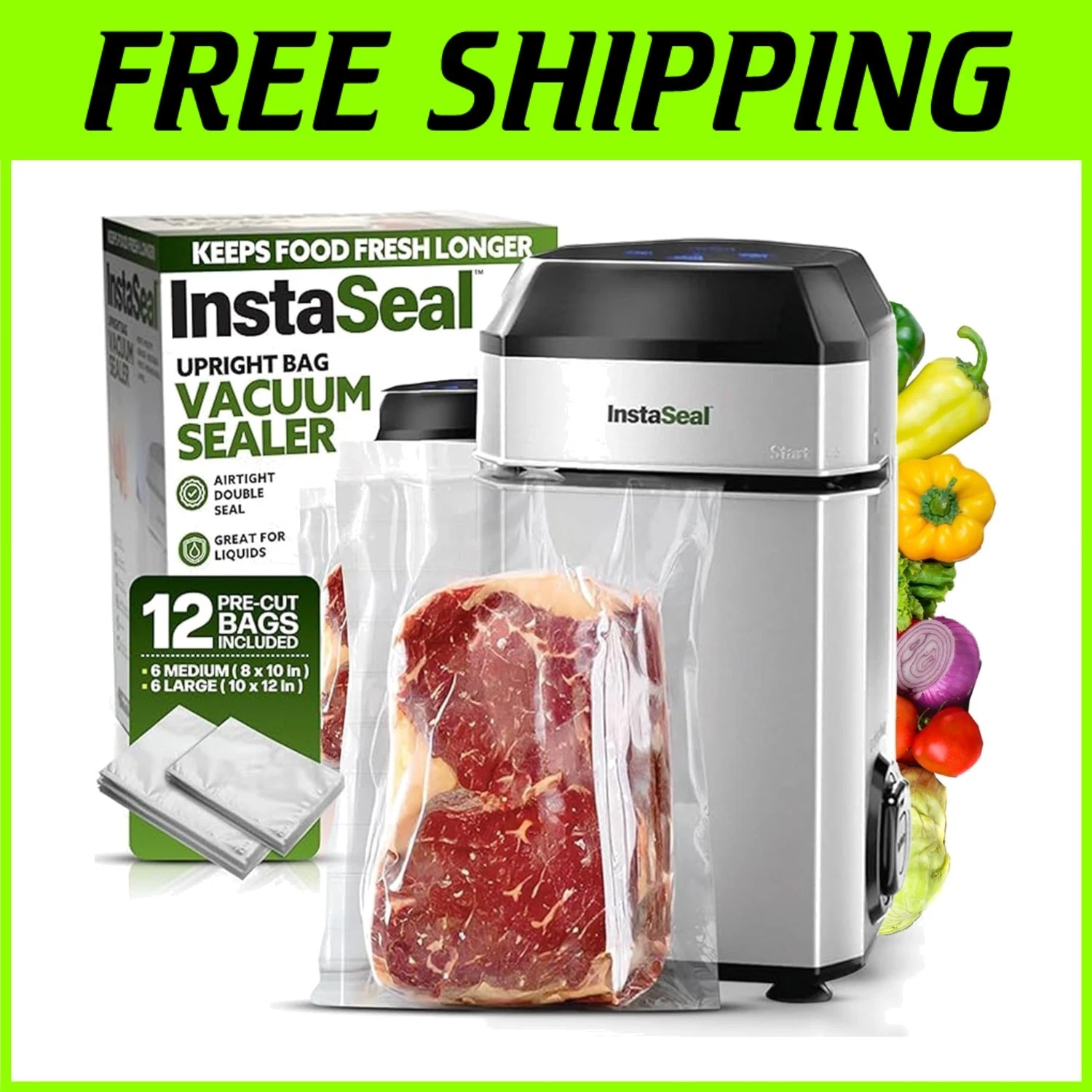 Prevent Freezer Burn with Insta Seal Food Vacuum Sealer-/-
Opens in a new window or tab