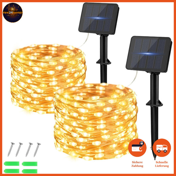 Solar Lichterkette AußEn 50 Led 5M Warmweiß Wetterfest Kupferdraht Garten-image