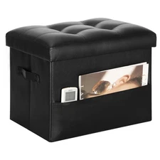 Storage Ottoman Foot Rest Stool with Thicker Foam Padded Seat. Foldable Leath...