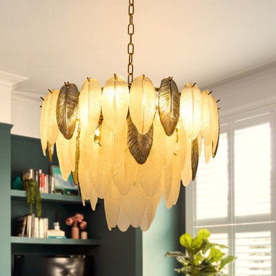 24'' Modern 8 - Light Dimmable Tiered Chandelier with Glass Feather Shades
