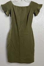 Gianni Bini XS Flutter Short Sleeve Olive Green Bodycon Dress Thick Material EUC