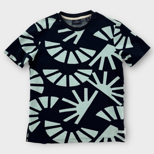 Scotch & Soda T-Shirt Mens Large Black Green Geometric Pattern AOP Cotton