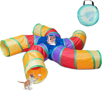 Cat Tunnel for Indoor Cats, 5 Way Large Cat Play Tunnel & Tube with Play Ball, S