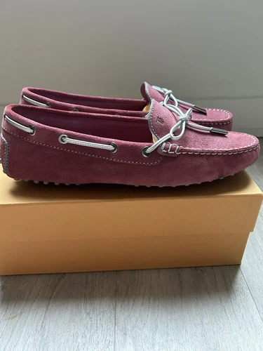 Scarpe da guida Tod’s Gommino rosa scamosciato laccio argento donna taglia 10 US EU40