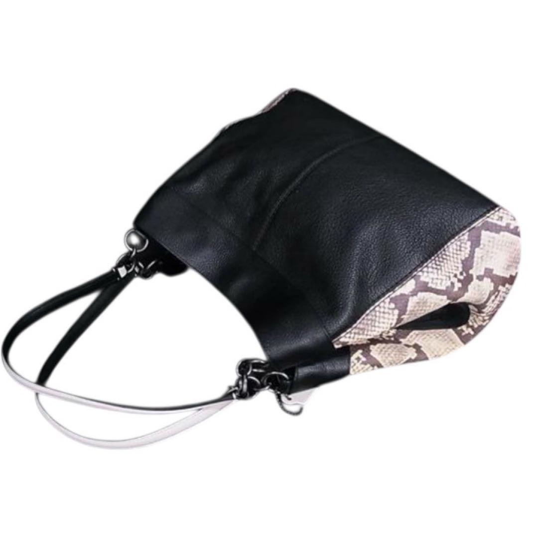COACH Python Pattern Leather Shoulder Bag Black A… - image 10