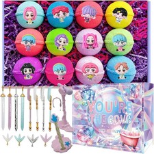12Pcs Bath Bombs with Mini Cosplay Pretend Playset, Organic Natural Essential Oi