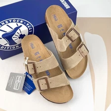 Birkenstock Women's Arizona Taupe Suede Leather Soft Casual Sandals Narrow