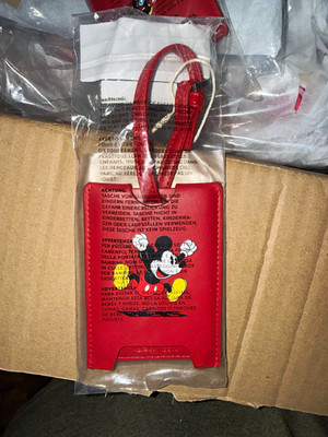 BEIS Disney Mickey Mouse Luggage Tag - Red Leather Travel Bag ID Tag