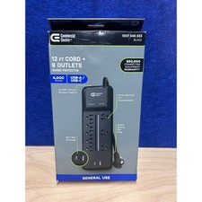 Commercial Electric 12 FT Cord 8 Outlet Surge Protector Black USB Ports