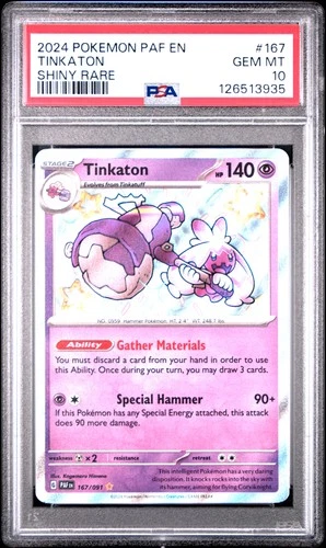 PSA 10 Tinkaton 167 Shiny Rare Pokémon 2024 Pokemon Paf En-Paldean Fates